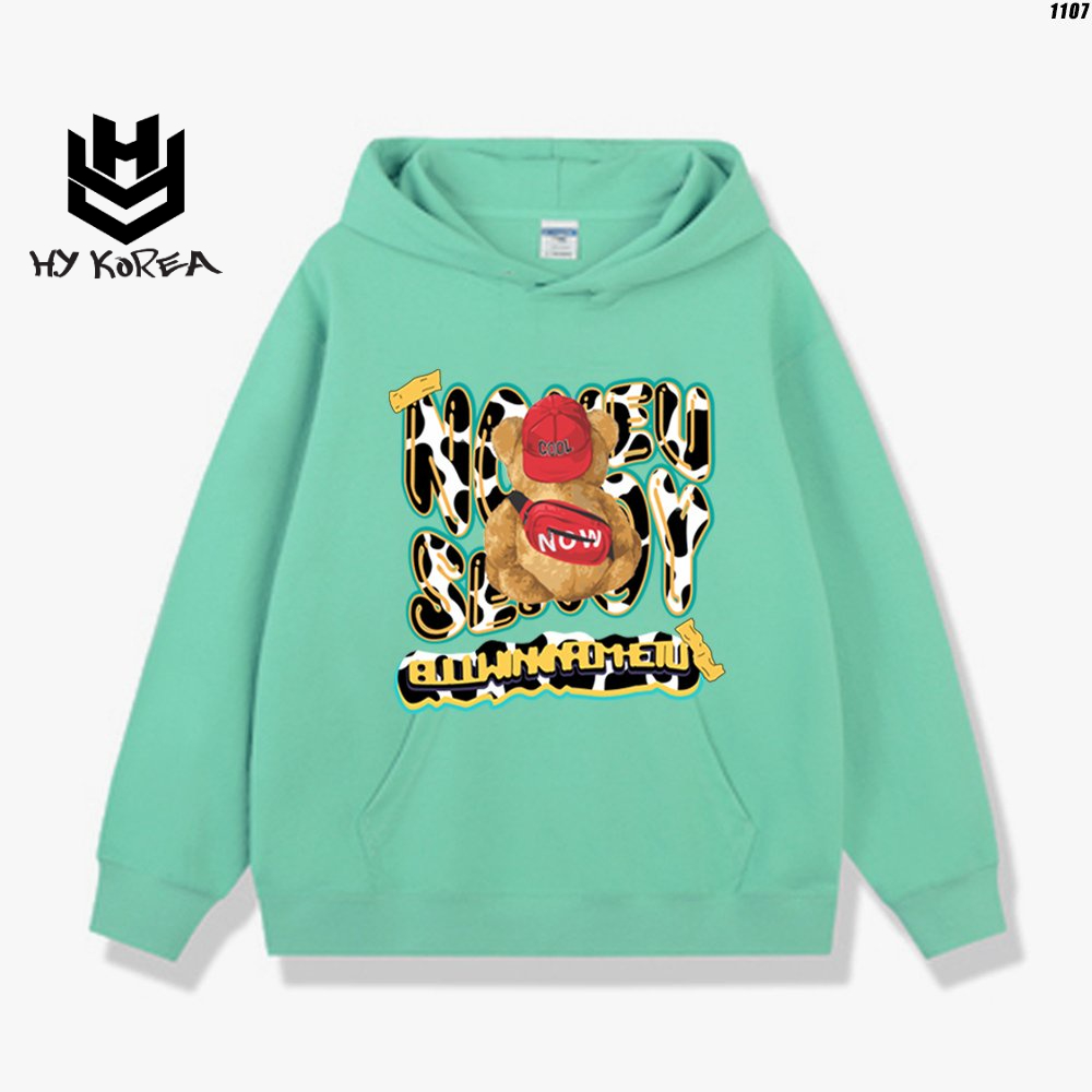 Áo hoodie unisex Vải Nỉ Bông Gấu Now 1107 HY KOREA