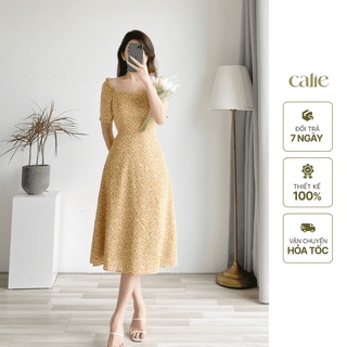 Váy đầm nữ midi cổ vuông trẻ trung họa tiết hoa nhí Calie VM036