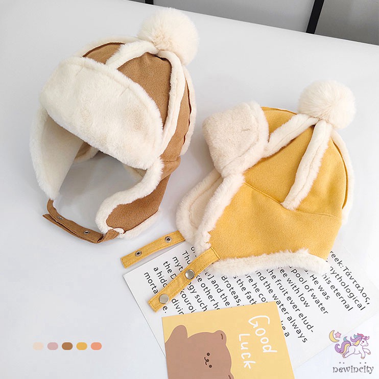 Mũ Phối Nhung Ấm Áp Đính Bóng Lông Đáng Yêu Thời Trang Mùa Đông Phong Cách Hàn Quốc Cho Trẻ Em