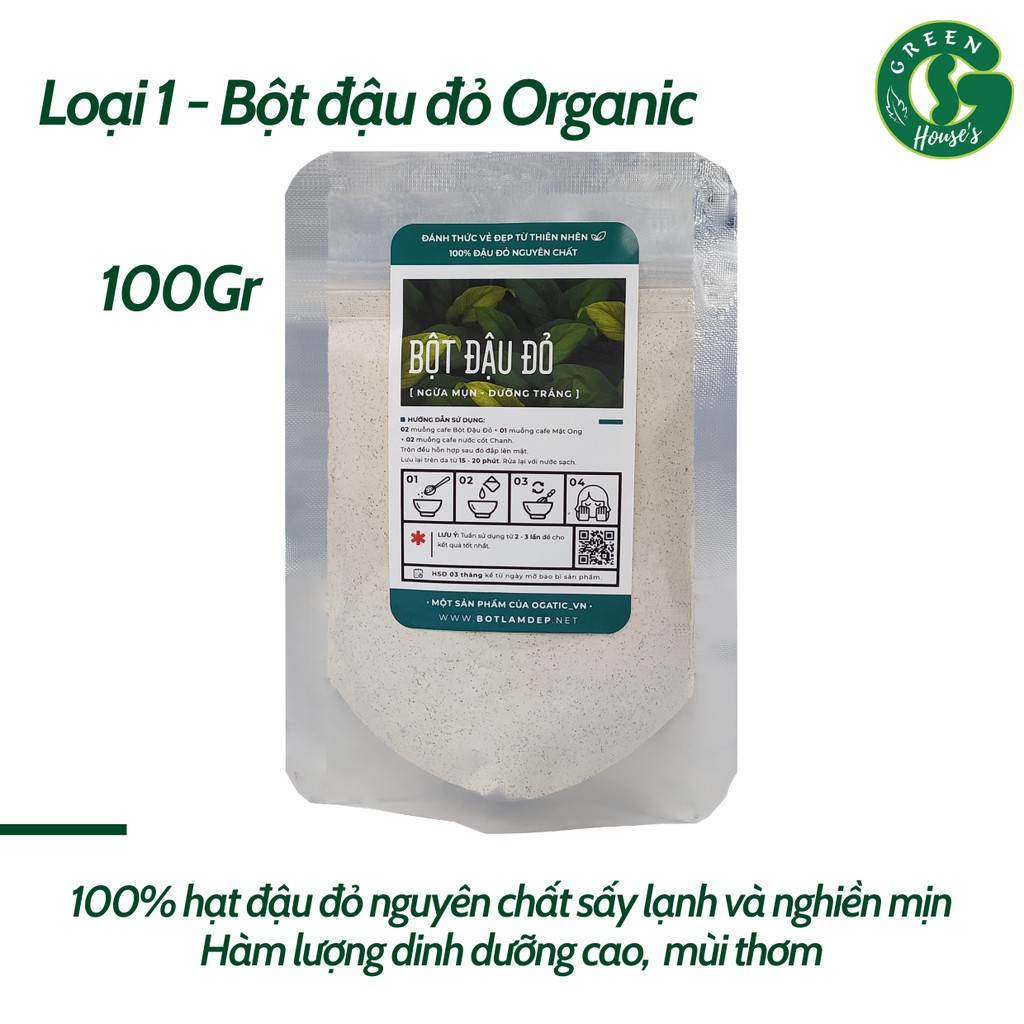 Bột đậu đỏ nguyên chất sạch mịn 100% Organic 100Gr - Bột handmade - B1.003