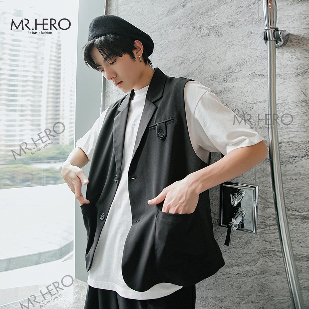 [Mẫu độc] Áo Gile Blazer Unisex, Áo Vest Ghi Lê Khoác Hè Nam Nữ, Không Tay Form Rộng GL01 Phong Cách Hàn Quốc MrHero