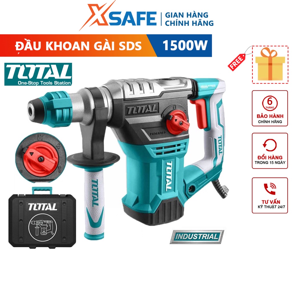 Máy khoan 3 chức năng 1500W TOTAL TH1153236 nút vặn với bốn chức năng điều chỉnh, có chức năng khóa đục,chống rung