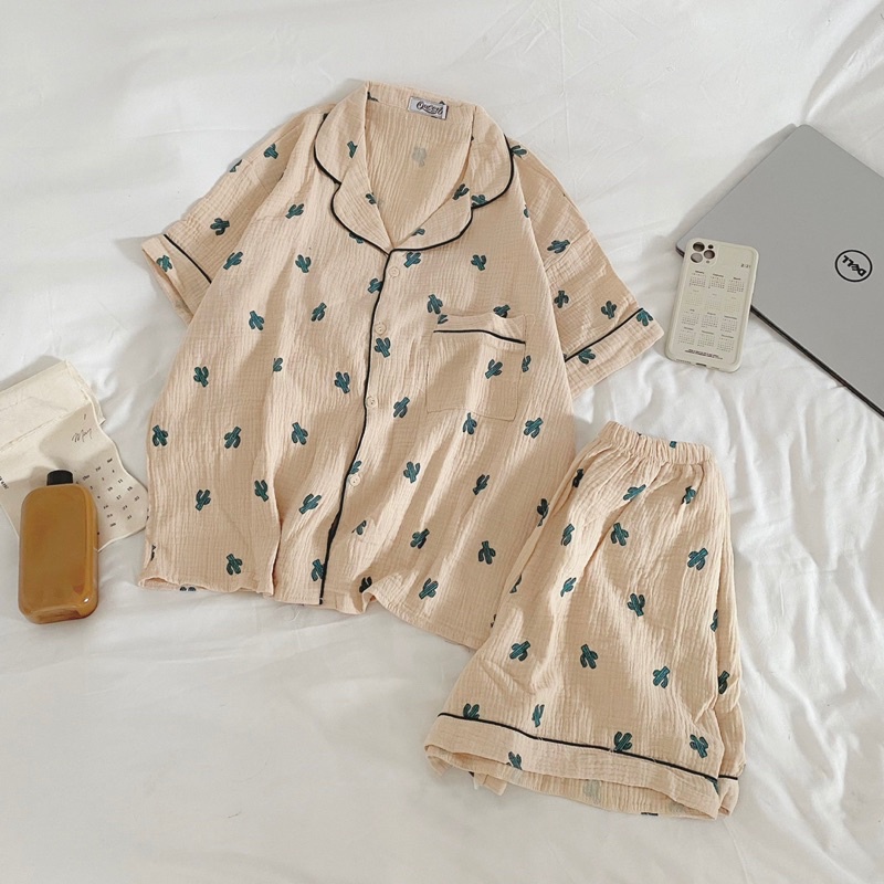 Set Bộ Ngủ Vải Đũi Xô Mềm Mát Thấm Hút Phong Cách Hàn Quốc _theday | BigBuy360 - bigbuy360.vn