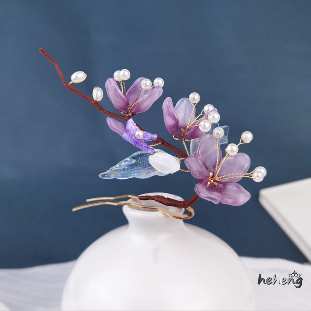 Nĩa Cài Tóc Đính Ngọc Trai Nhân Tạo Màu Sắc Retro