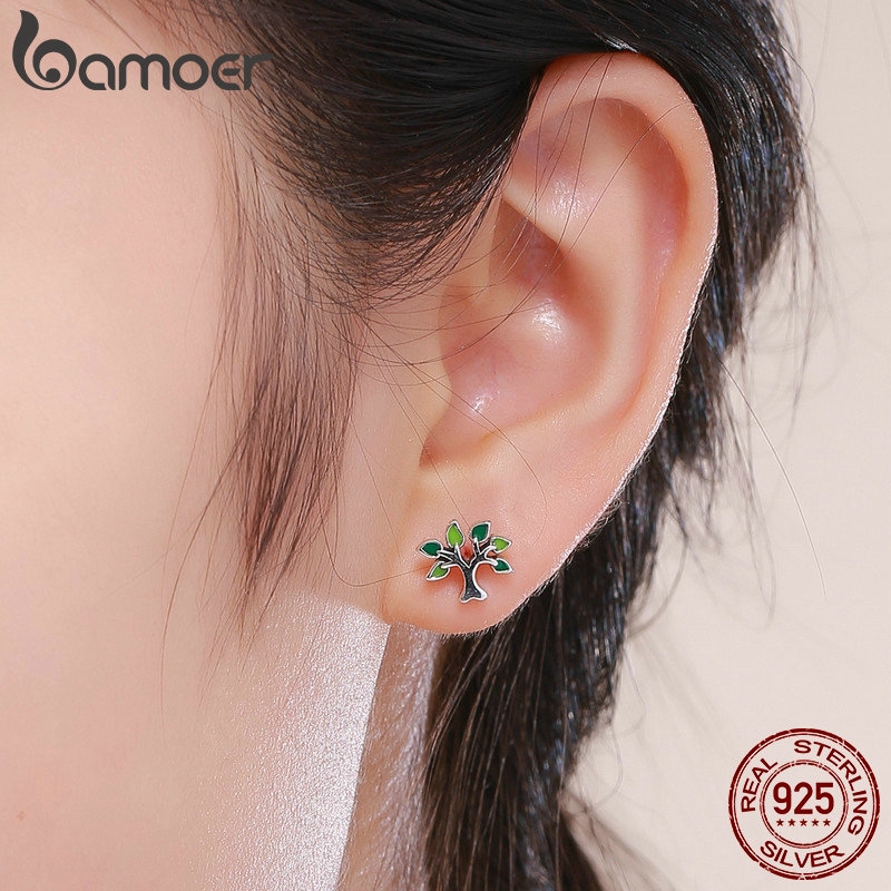 Khuyên tai Bamoer SCE409 bằng bạc 925 thiết kế hình cây thời trang cho nữ