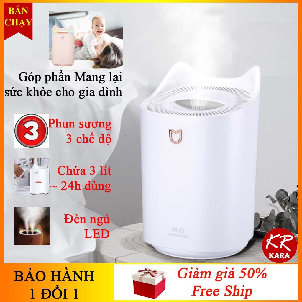 (Tặng tinh dầu) Máy phun sương khuếch tán tính dầu cỡ lớn KR 248- Phun 3 chế độ, 3 Lít, Sạc USB, Đèn ngủ LED - KARA 248