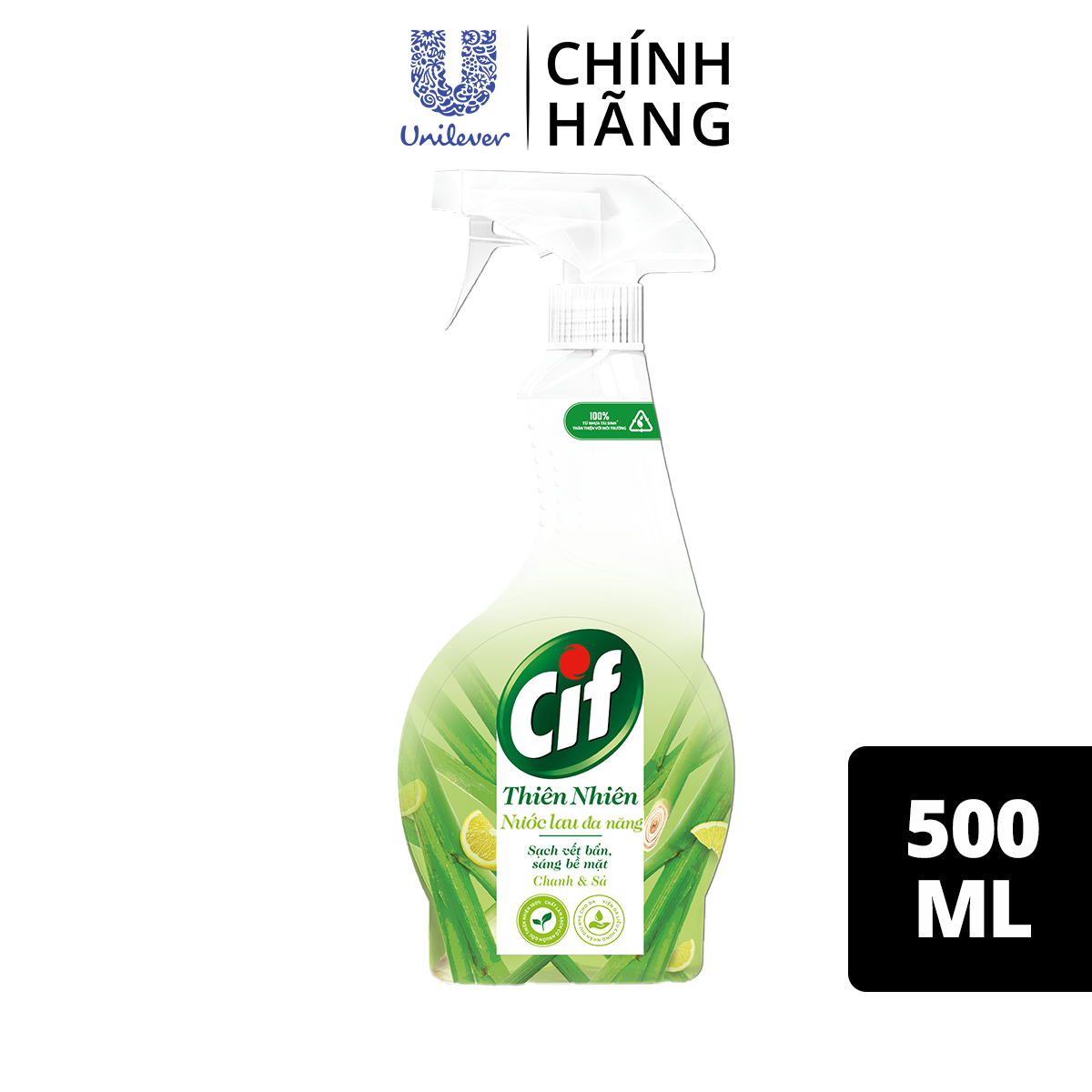 Nước Lau Đa Năng Cif Thiên Nhiên 500ML Chanh &amp; Sả Sạch Vết Bẩn An Toàn