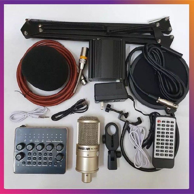 Bộ Mic Hát Livestream Soundcard V10 mic PC K200 Chất Lượng Cao Hát Livestream Karaoke đầy đủ phụ kiện