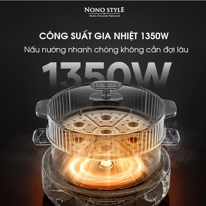 [Mã ELHADEV giảm 4% đơn 300K] Nồi Lẩu Nướng Điện Đa Năng Nonostyle 5L, 1350W, Bảo Hành 12 Tháng