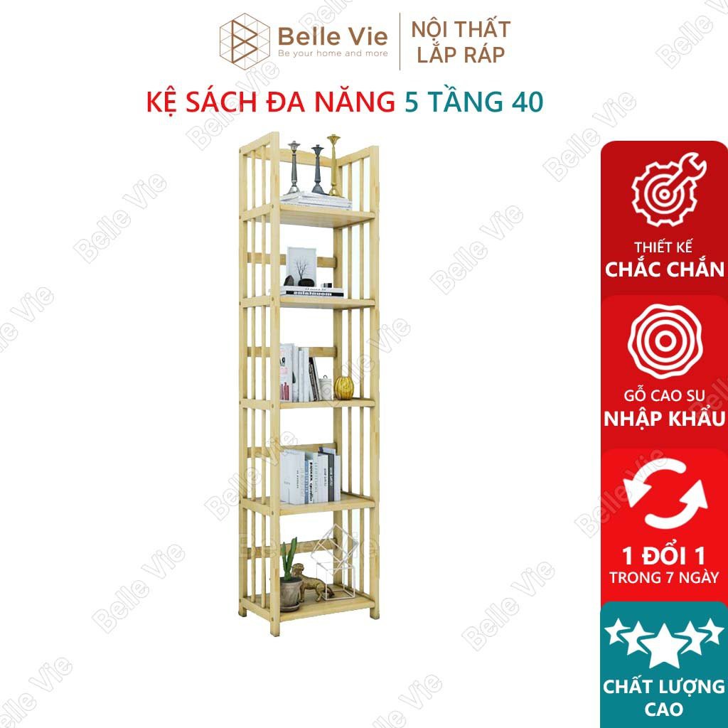 Kệ Sách 5 Tầng BELLEVIE Kệ Gỗ Decor Lắp Ráp Đơn Giản Dễ Dàng Bookshelf 5F Natural x 40Cm