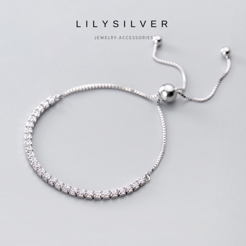 Lắc tay / Vòng tay bạc nữ dây rút full đá chất liệu bạc s925 - Lily