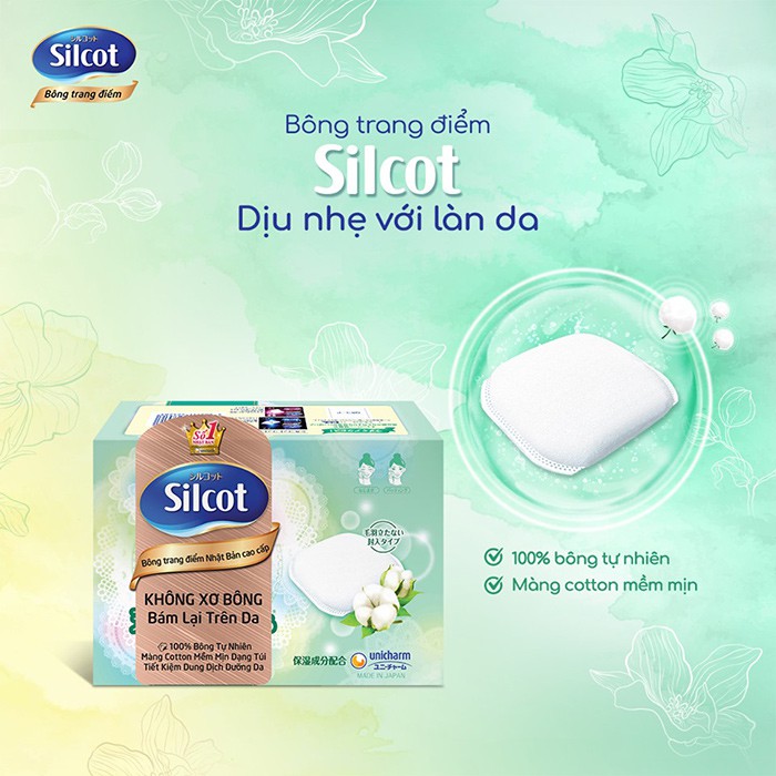 Bông tẩy trang Silcot Nhật Bản Hộp 82 miếng/66 miếng cao cấp xanh lá - Silcot Unicharm [siêu rẻ] tẩy sạch sâu