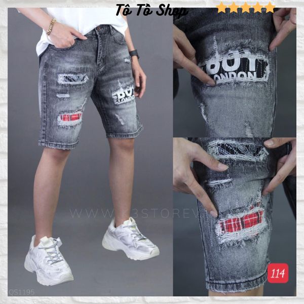Quần short jean nam màu xanh phối rách, quần sọt nam cao cấp chất bò co giãn thời trang Tô Tồ Shop - MQ114