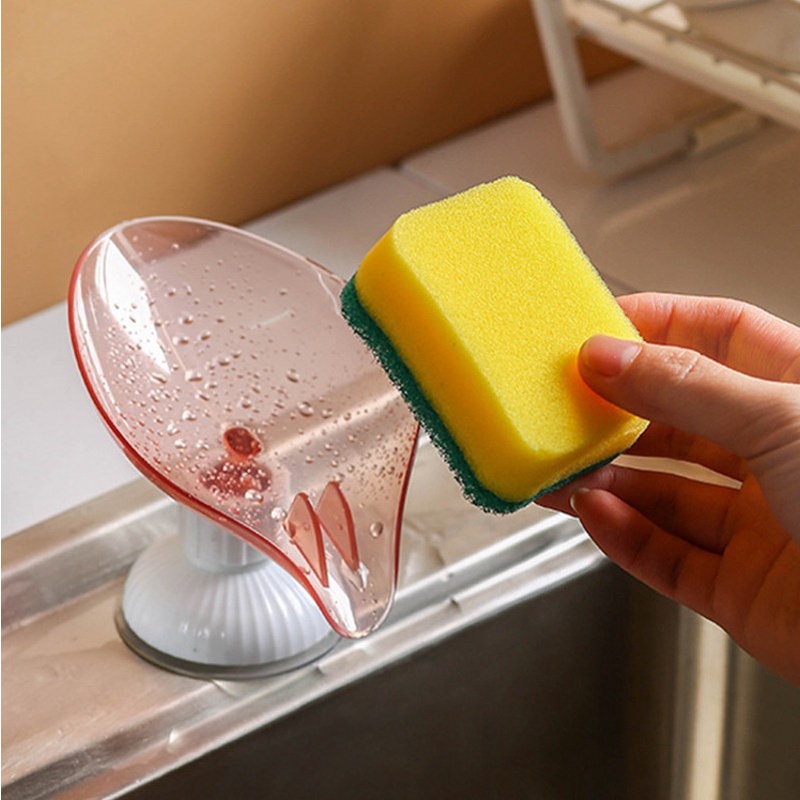 Khay đựng xà phòng miếng rửa chén hình chiếc lá có giác hút xoay được đa năng tiện lợi cho phòng tắm nhà bếp