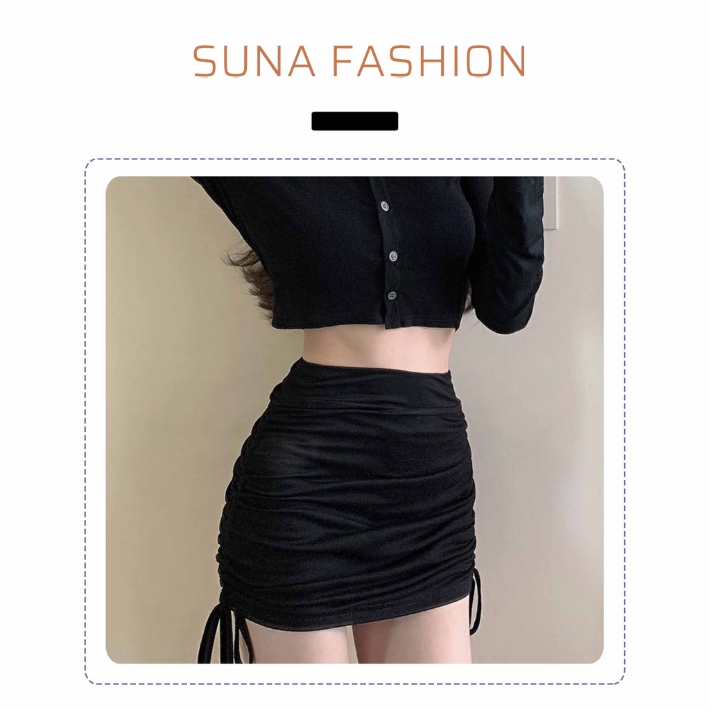Chân váy ngắn lưng cao body ulzzang, Chân váy rút dây 2 bên body SUNA FASHION