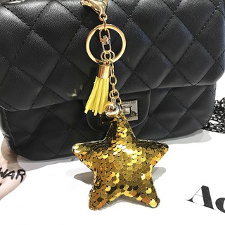 Móc khóa ngôi sao đính sequin lấp lánh tua rua - Vàng