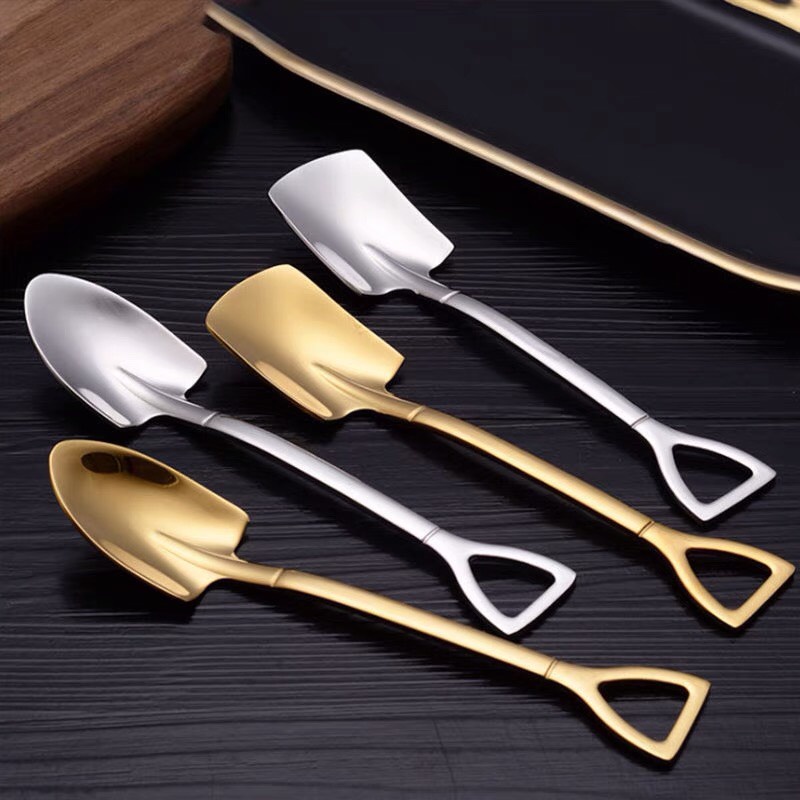 Thìa Xẻng Inox mạ vàng muỗng decor ăn hoa quả kem đồ khai vị bằng thép không gỉ cao cấp thiết kế sang trọng MinHome
