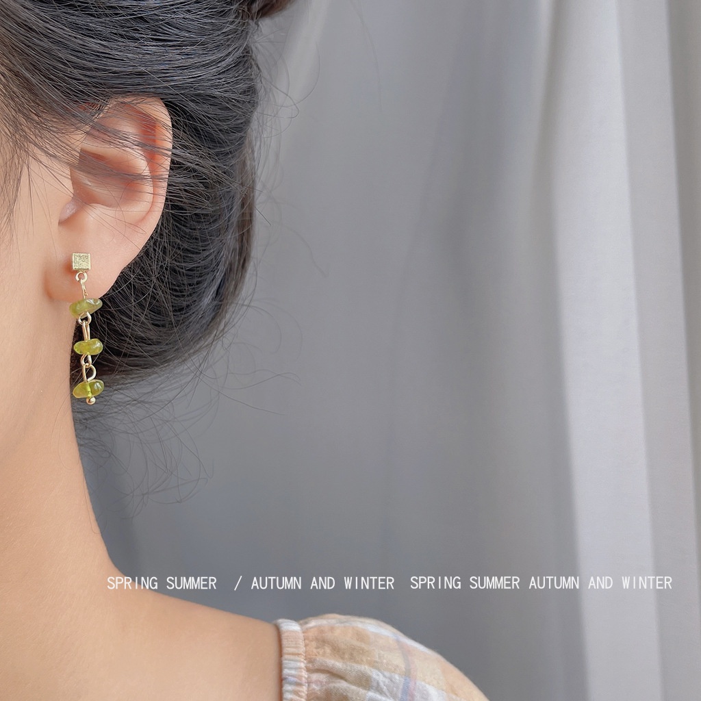 Bông Tai PD815 Bằng Hợp Kim Đính Đá Màu Xanh Lá Cây Hình Học Đơn Giản Thời Trang Cho Nữ