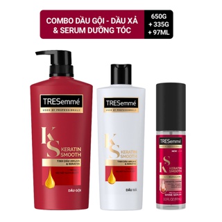 Combo gội 640g + xả 340g + serum dưỡng tóc 97ml TRESemme Keratin Smooth vào nếp suôn mượt
