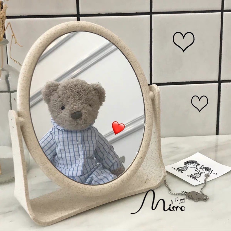 Gương để bàn, Gương trang điểm để bàn 2 mặt xoay chất liệu lúa mạch bền chắc