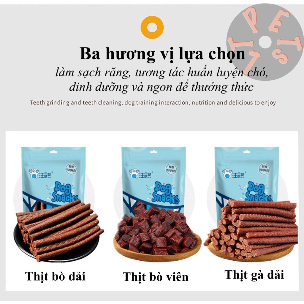 Thịt bò,gà,vịt tươi sấy khô Dog snacks- bánh thưởng cho cún cưng gói 400g