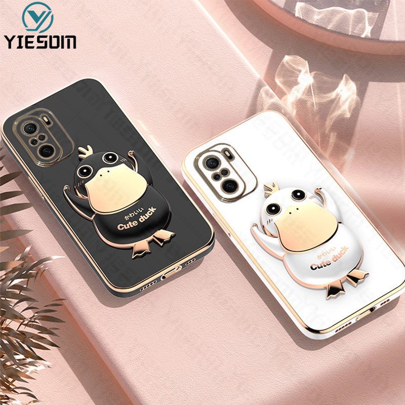 Ốp Điện Thoại Silicon Dẻo Kèm Giá Đỡ Hình Chú Vịt Dễ Thương Cho Xiaomi Poco F3 F4 X3 X4 GT X3 X4 Pro 5G M3 M4 Pro 4G