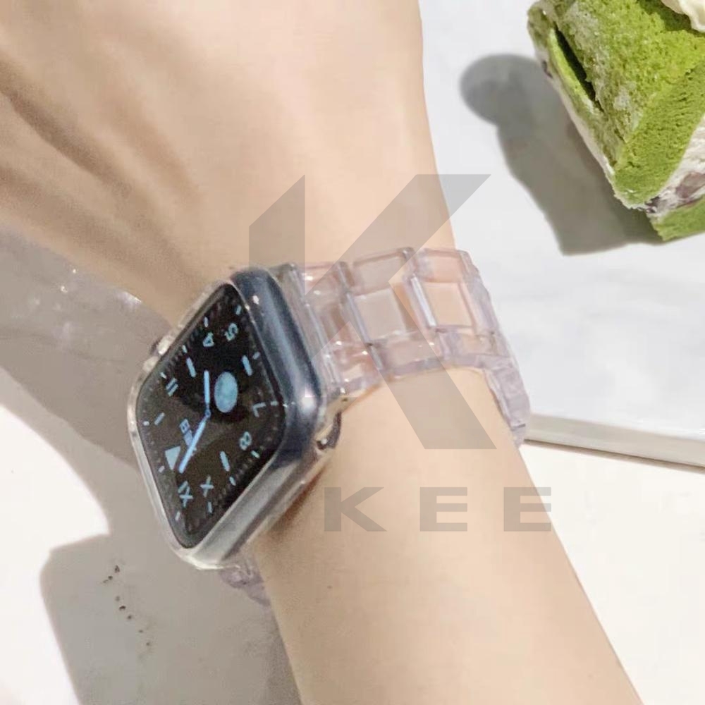 Newset Thích hợp cho Apple Watch Strap Case SE 6 5 4 3 2 1 Dây đeo nhựa Dây đeo trong suốt Dây đeo iwatch Dòng 38/40 / 42 / 44mm Khóa kim loại thép