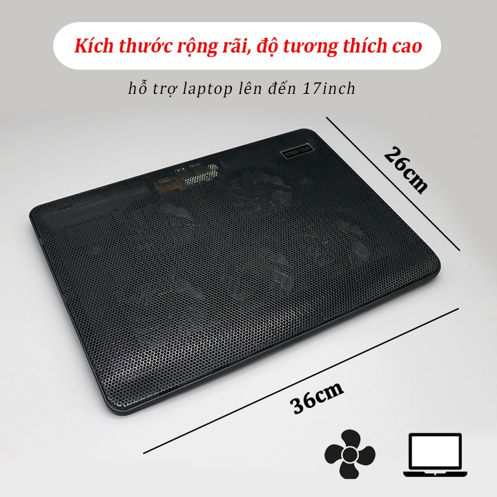 Đế Tản Nhiệt Laptop Cooling Pad V5 5 Quạt Lớn Có Led