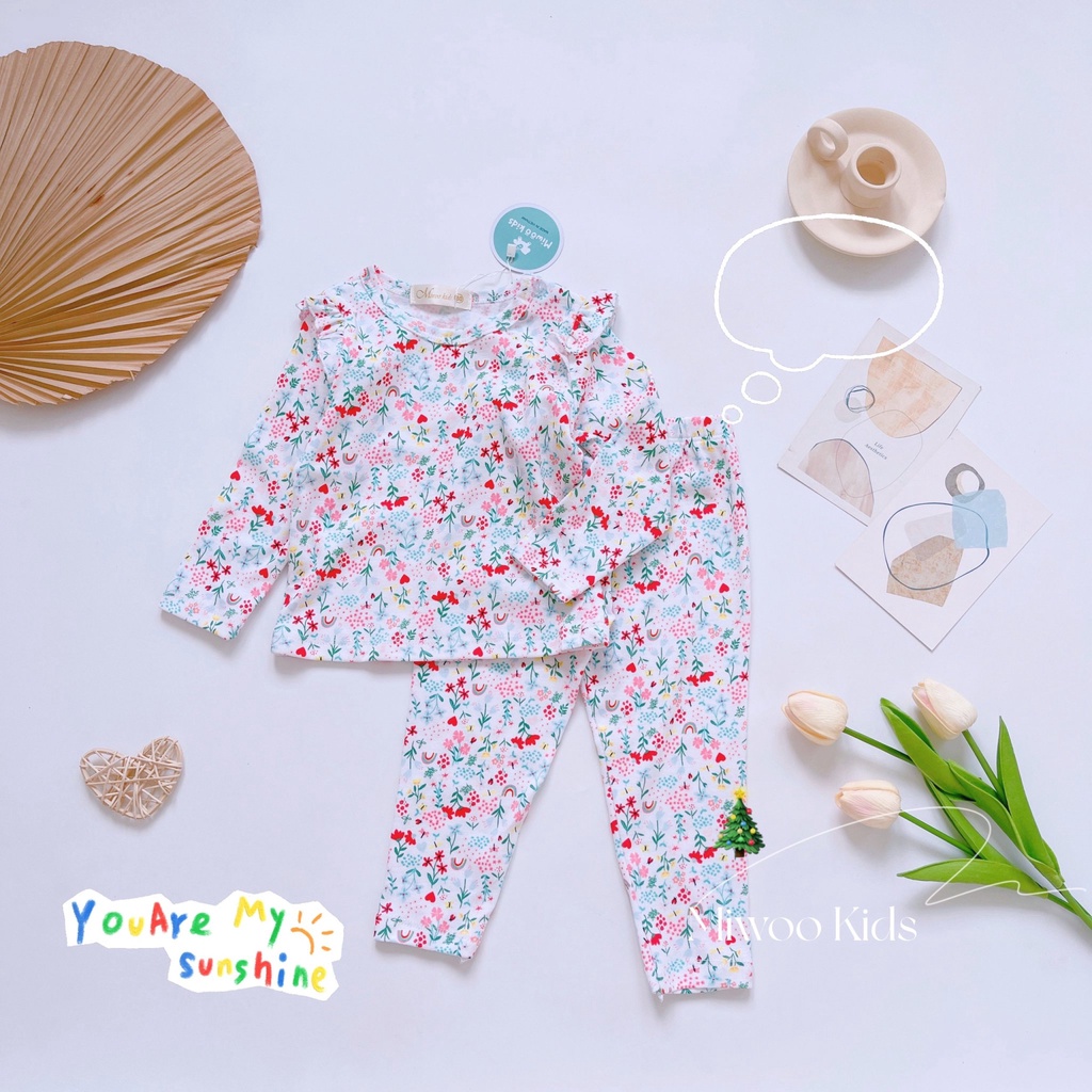 Đồ Bộ Mặc Nhà Cho Bé Gái Dài Tay Xuất Xịn Bèo Vai Nhún Điệu Đà Hoạ Tiết Siêu Đáng Yêu - HM159 Homikids