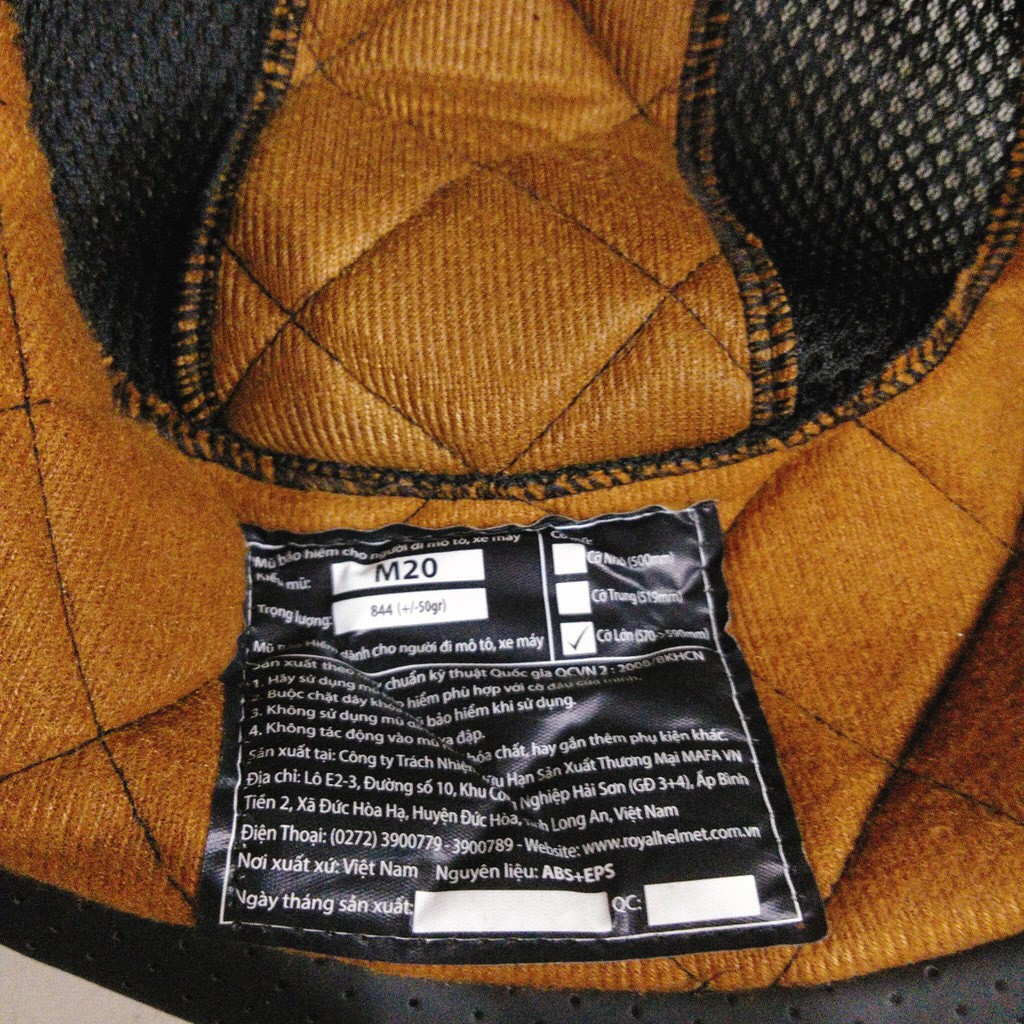 Lót nón tháo giặt 3/4 Royal M20C