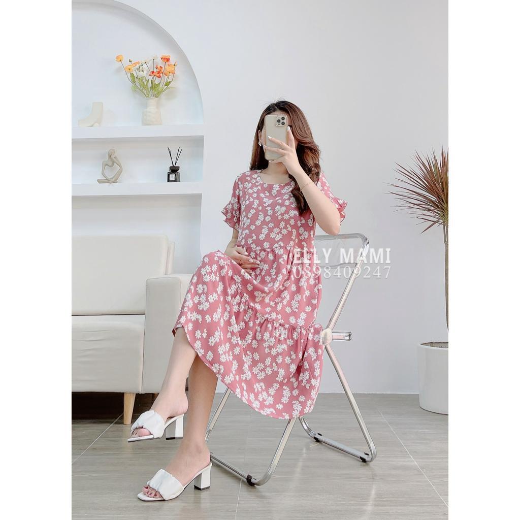 ( 40kg - 75kg ) Đầm Bầu , Suông Hồng Hoa Nhí Trắng Babydoll Form Dễ Mặc Thoải Mái Suốt Thai Kì &amp; Sau Sinh