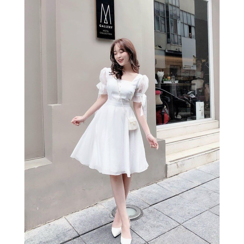 Đầm dự tiệc chụp kỷ yếu dạo phố màu trắng, chất đẹp như hình vải may 2 lớp [4 TƠ KIẾNG] | BigBuy360 - bigbuy360.vn