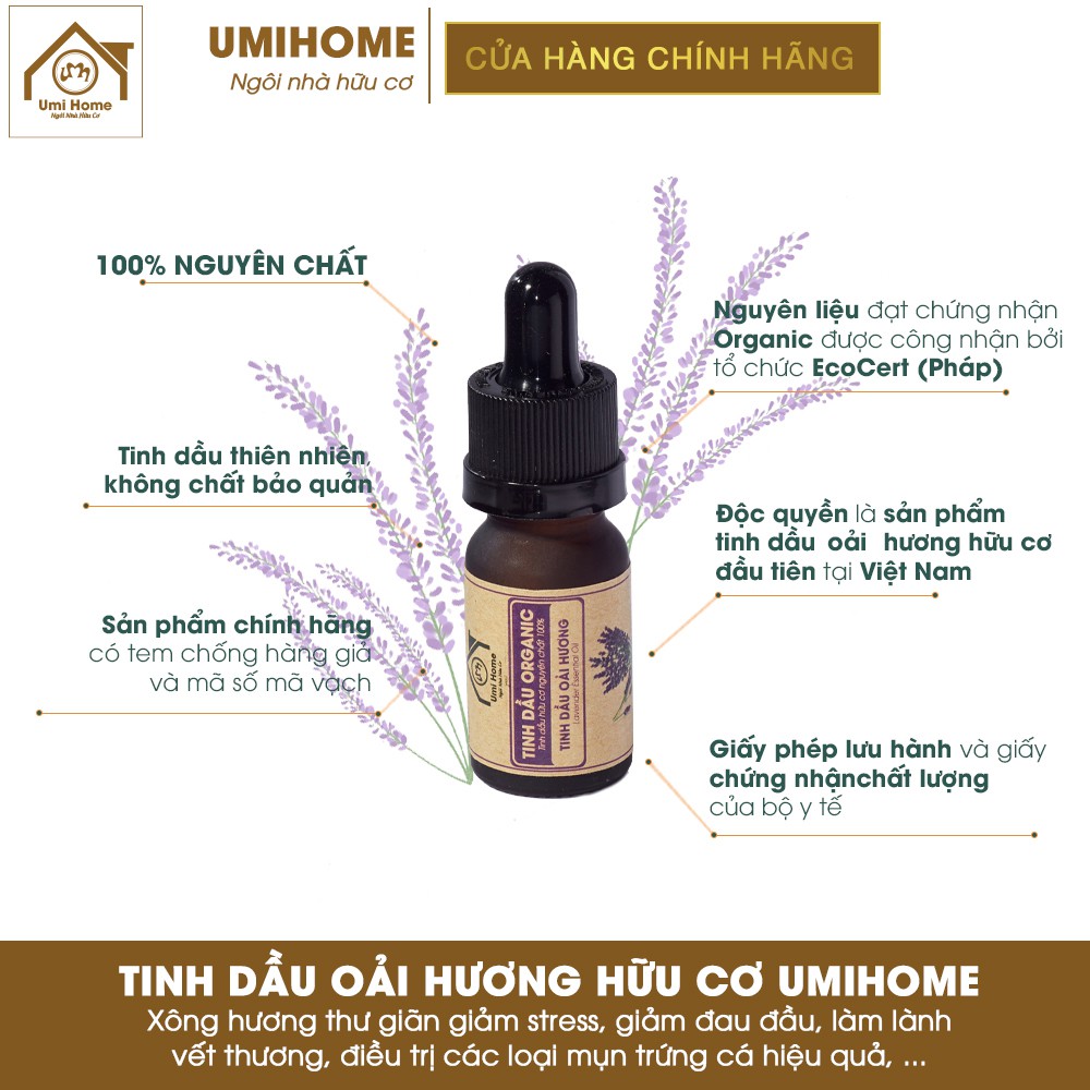 Combo 3 loại Tinh Dầu UMIHOME gồm Bưởi, Gỗ Hồng, Oải Hương (10mlx3) hữu cơ nguyên chất