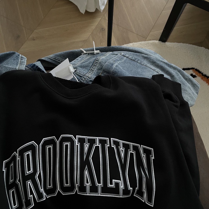 Áo Nỉ Sweater Cotton Oversize Dày Dặn Xanh Rêu Vintage Chữ BROOKLYN 𝘽𝙮.𝘾𝙖𝙢𝙘𝙖𝙢