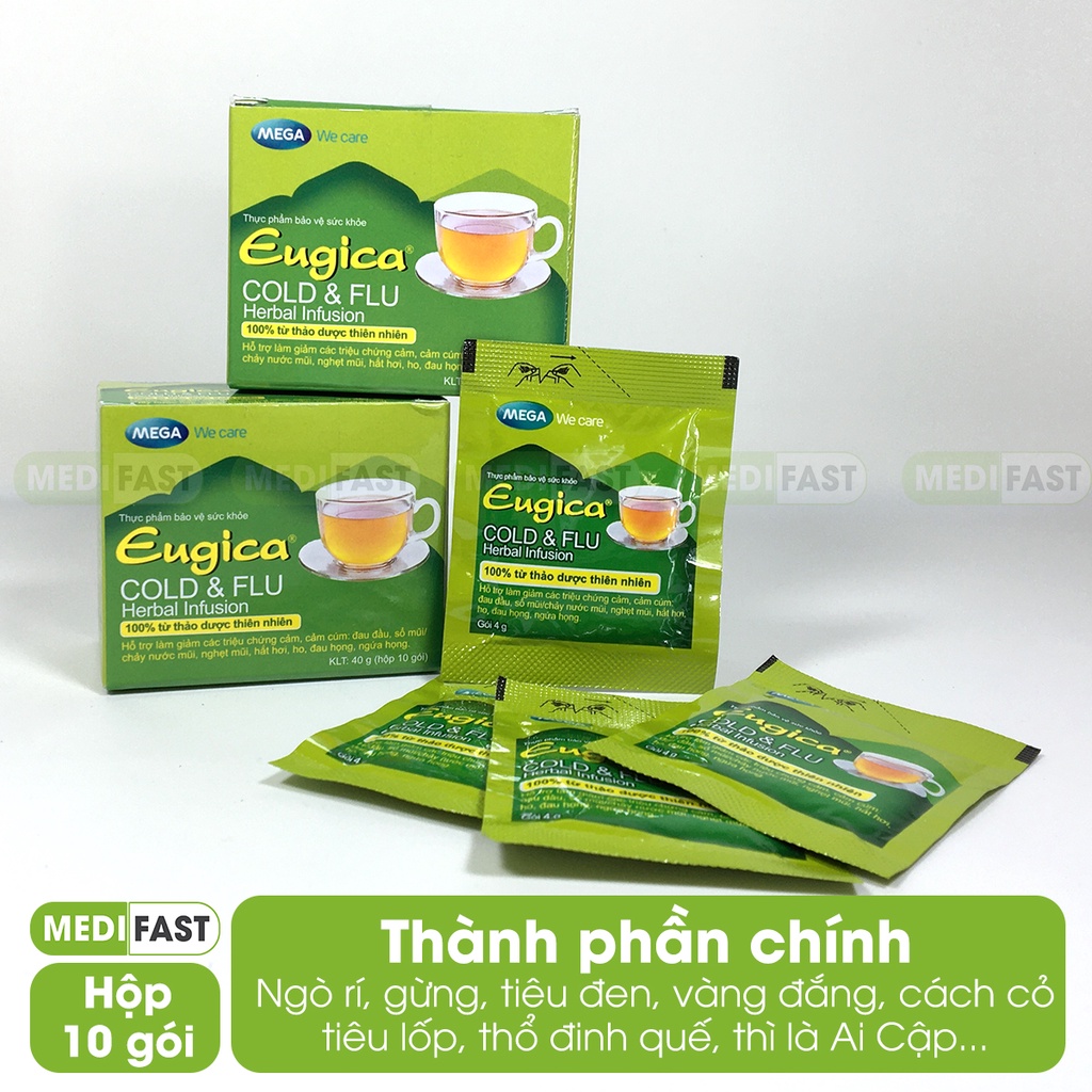 Eugica trà giải cảm - Hộp 10 gói - phòng cúm, ngạt mũi, hắt hơi, cảm lạnh từ thảo dược