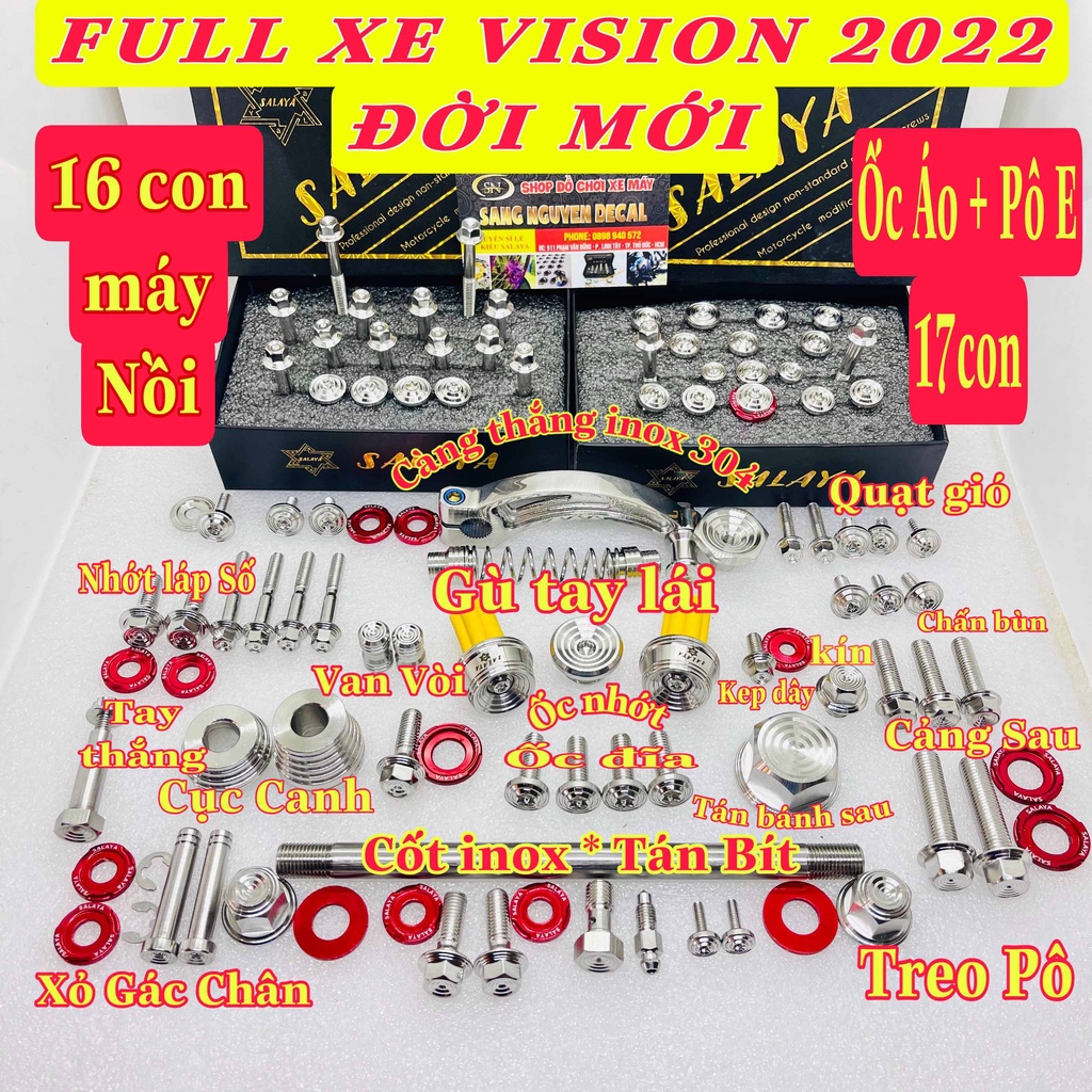 Full ốc salaya xe vision đời mới 2022