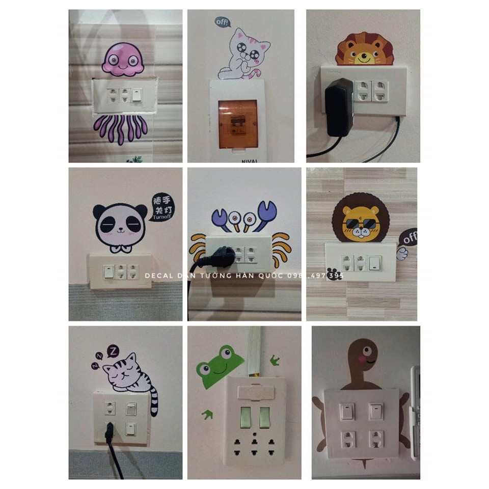 Decal dán tường 11 thú trang trí công tắc [ FULL BỘ 11 THÚ SIÊU XINH SIÊU RẺ ] chất liệu PVC mỏng độ bền lâu dài | BigBuy360 - bigbuy360.vn