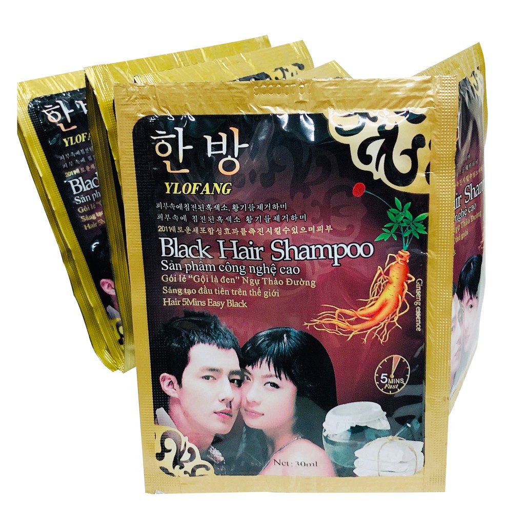 Combo 10 Gói Dầu Gội Nhuộm Đen Tóc Black Hair Shampoo Hàn Quốc, An Toàn Cho Da, Không Độc Hại - Prohome