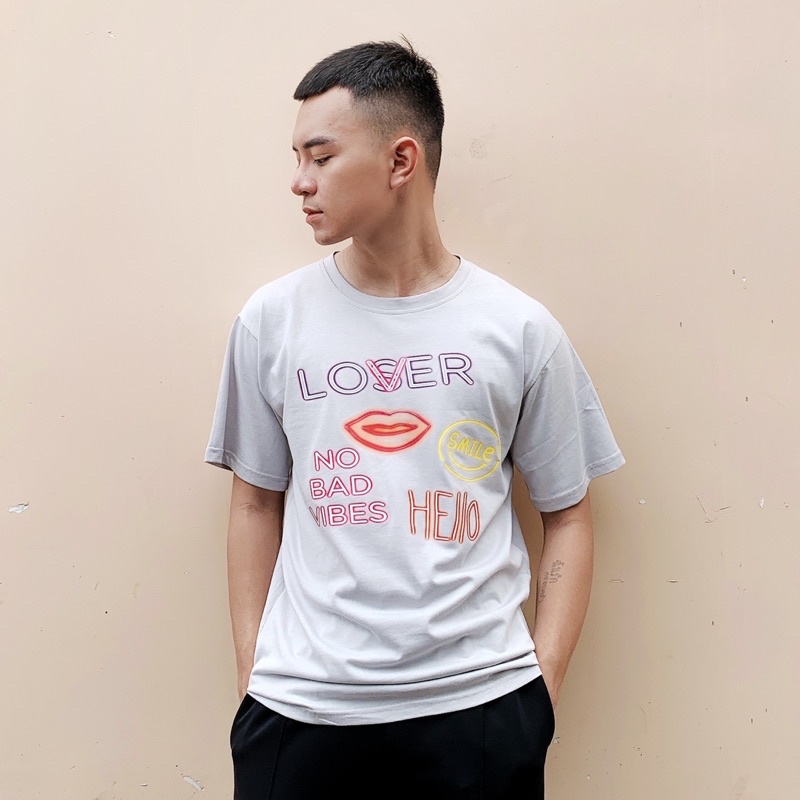 Áo Thun Nam Nữ Unisex Form Rộng Màu Xám Phối Chữ  Mr Smile 99 Shop