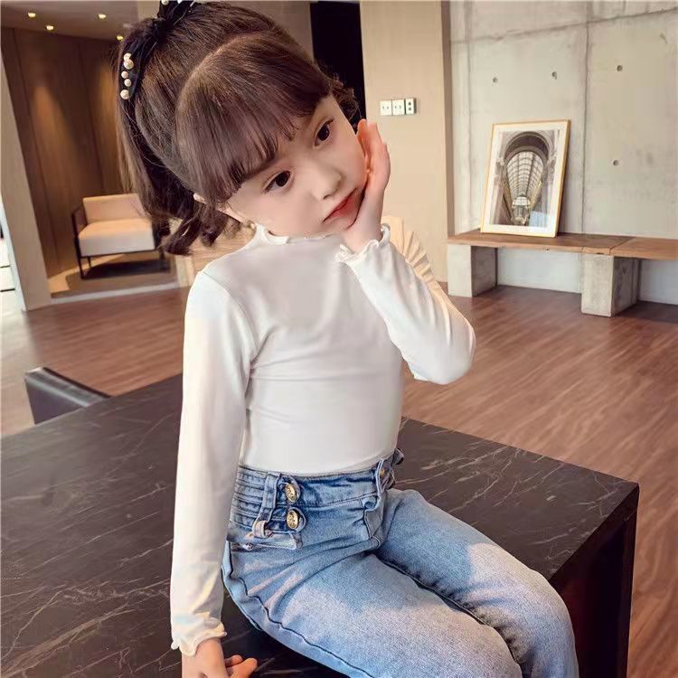 Áo thun dài tay cổ cao thiết kế mới thời trang dành cho bé gái