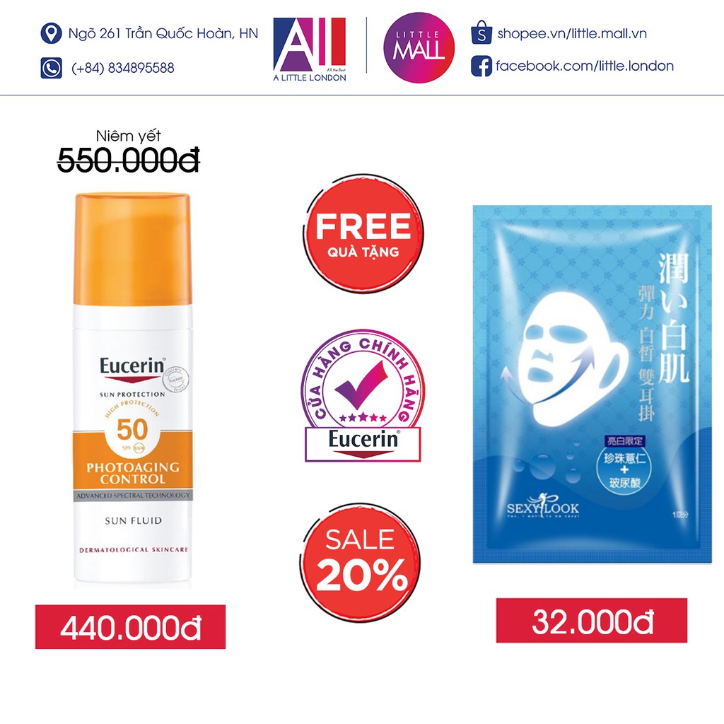 Kem chống nắng Eucerin sun fluid photoaging control SPF50 TẶNG mặt nạ Sexylook