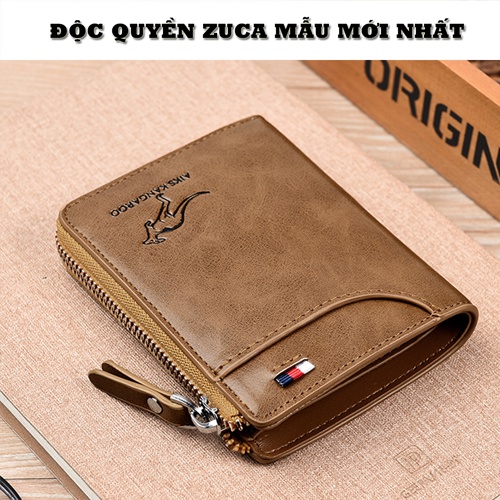 Ví nam dài dáng đứng mini cầm tay chất liệu da bò hàng hiệu kẹp tiền thương hiệu ZUCA DN08