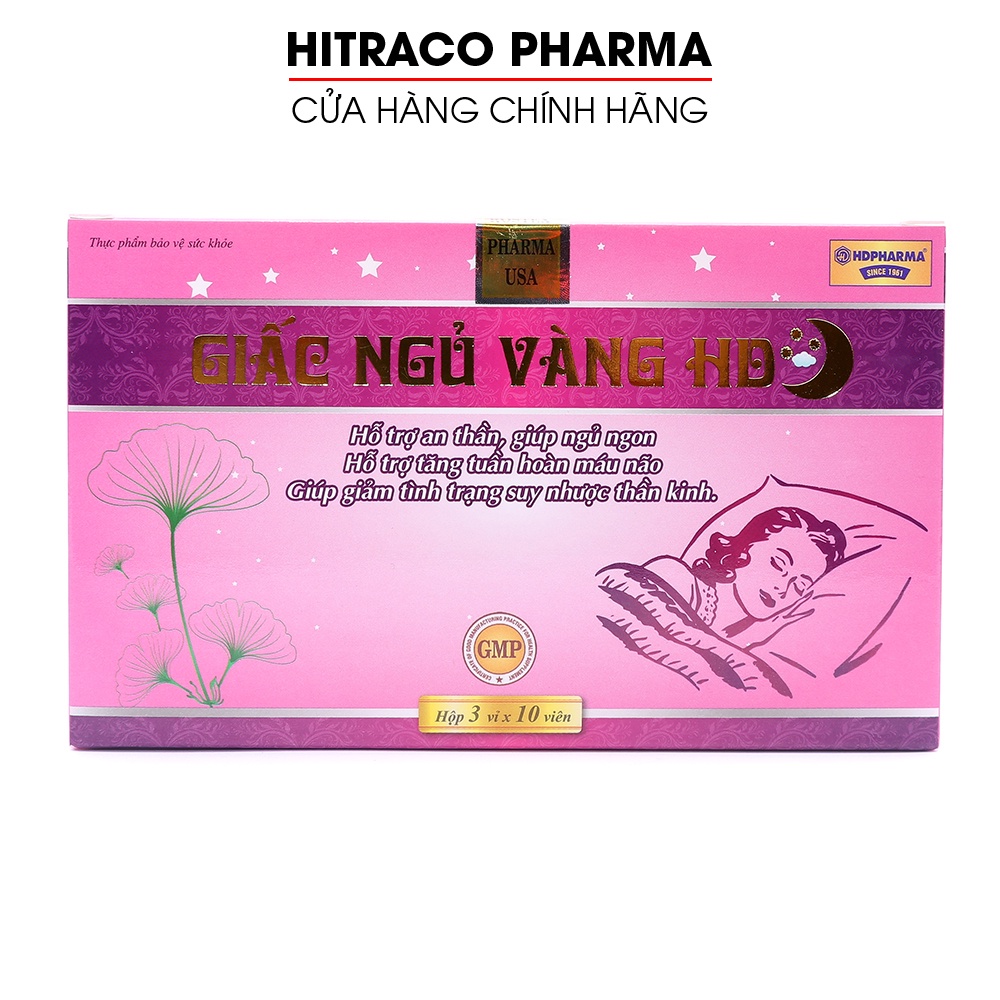 Viên uống ngủ ngon Giấc Ngủ Vàng dưỡng tâm an thần, giảm stress mất ngủ - Hộp 30 viên [Giấc Ngủ Vàng Hồng]