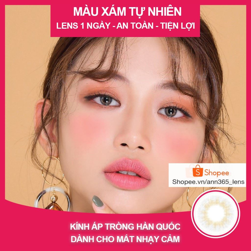 Lens thời trang 1 lần, Lens mắt đẹp hàn quốc 24h, kính áp tròng cận thị nhiều độ cận thị dùng 1 ngày màu nâu, xám