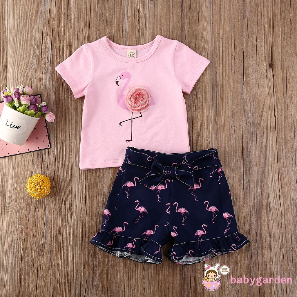 Set Áo Thun 3d Tay Ngắn &amp; Quần Short Cho Bé Gái