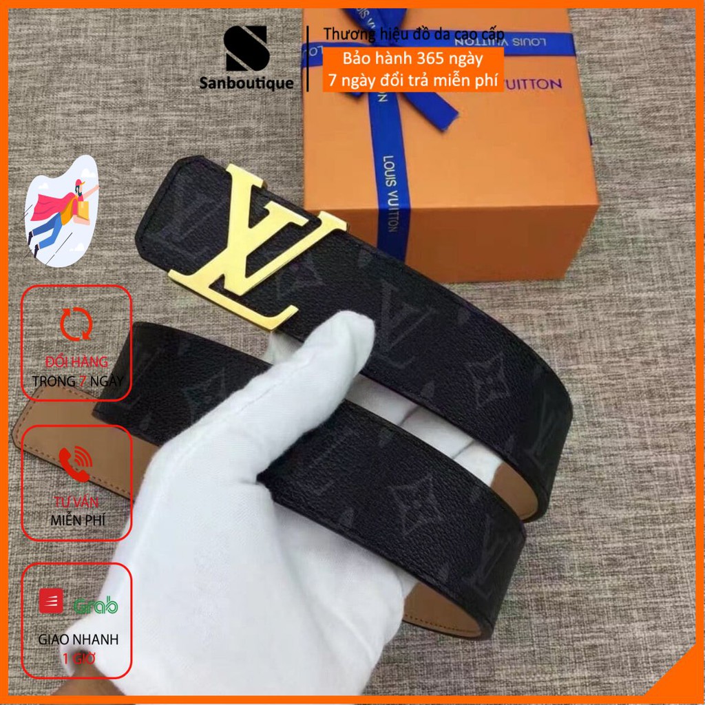 THẮT LƯNG DA, Dây nịt dây da - Họa tiết VL - mặt khóa VL mặt trắng - vàng cá tính riêng, hàng hiệu
