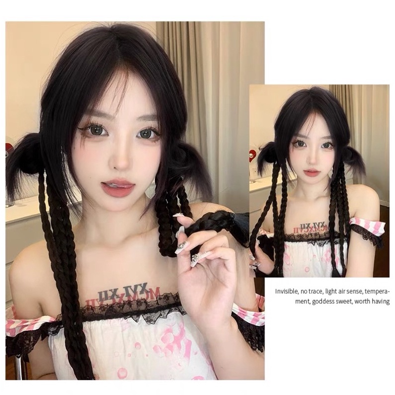 Tóc giả bím tóc nữ dễ thương mô phỏng y2k hot girl boxing twist braid net đỏ với cùng một kiểu tóc đuôi ngựa đôi
