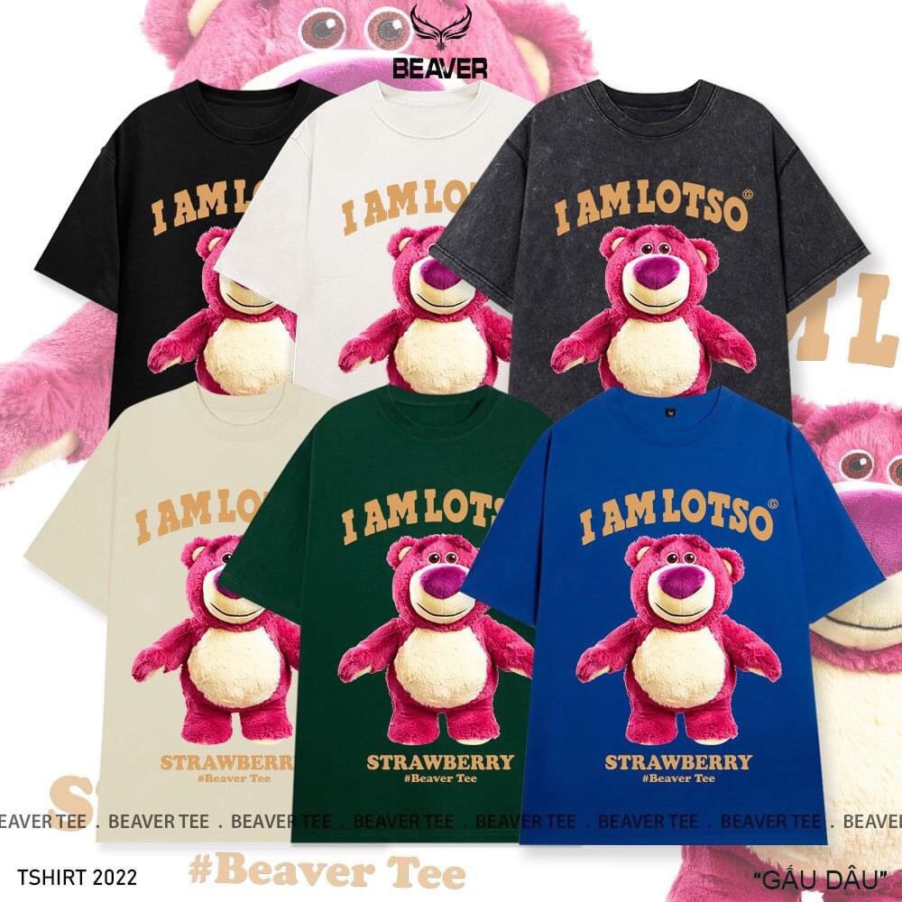 Áo Thun Gấu Dâu Lotso Hugging Bear Nam Nữ Áo phông Unisex form rộng tay ngắn giấu quần, trùm mông.