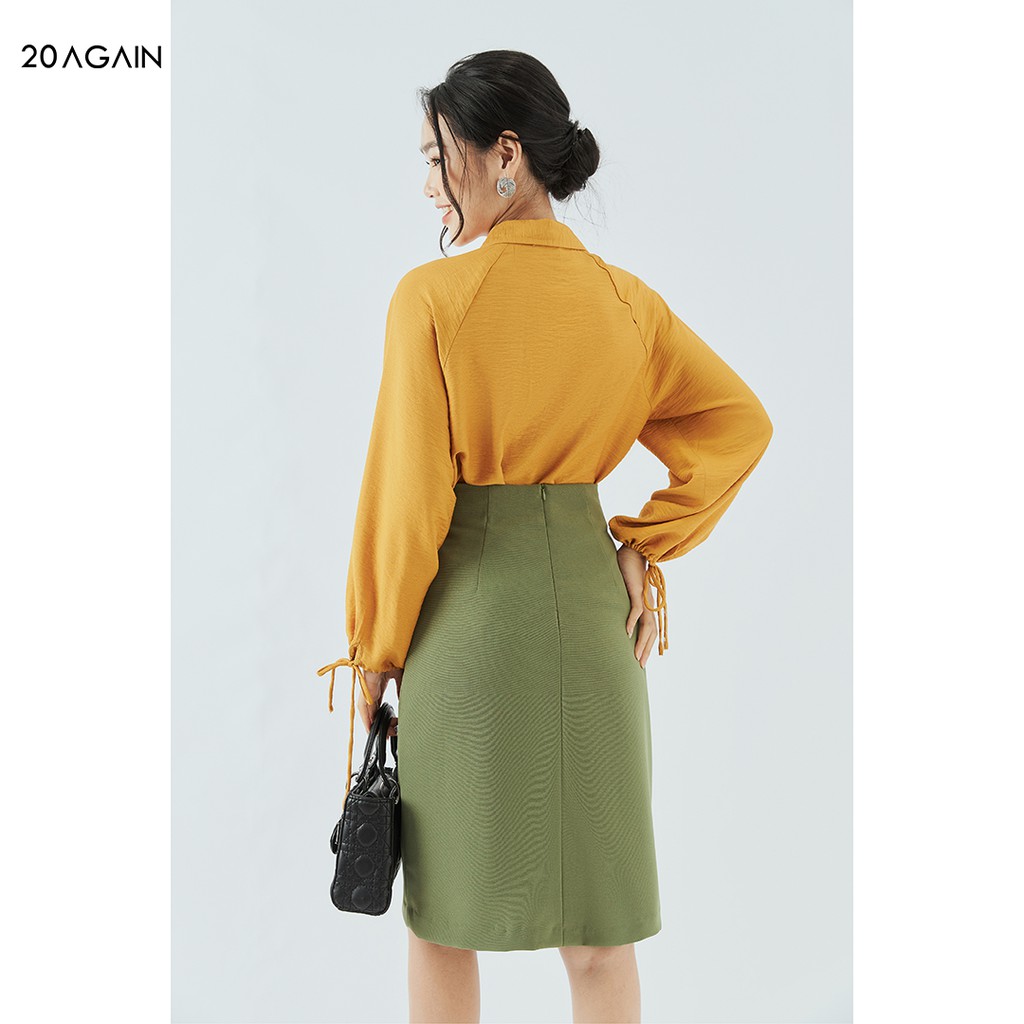 [Mã WABR20A30 giảm 10% đơn 99K] Áo sơ mi nữ dài tay cổ đức 20AGAIN tay bồng buộc dây thiết kế công sở ASA1671