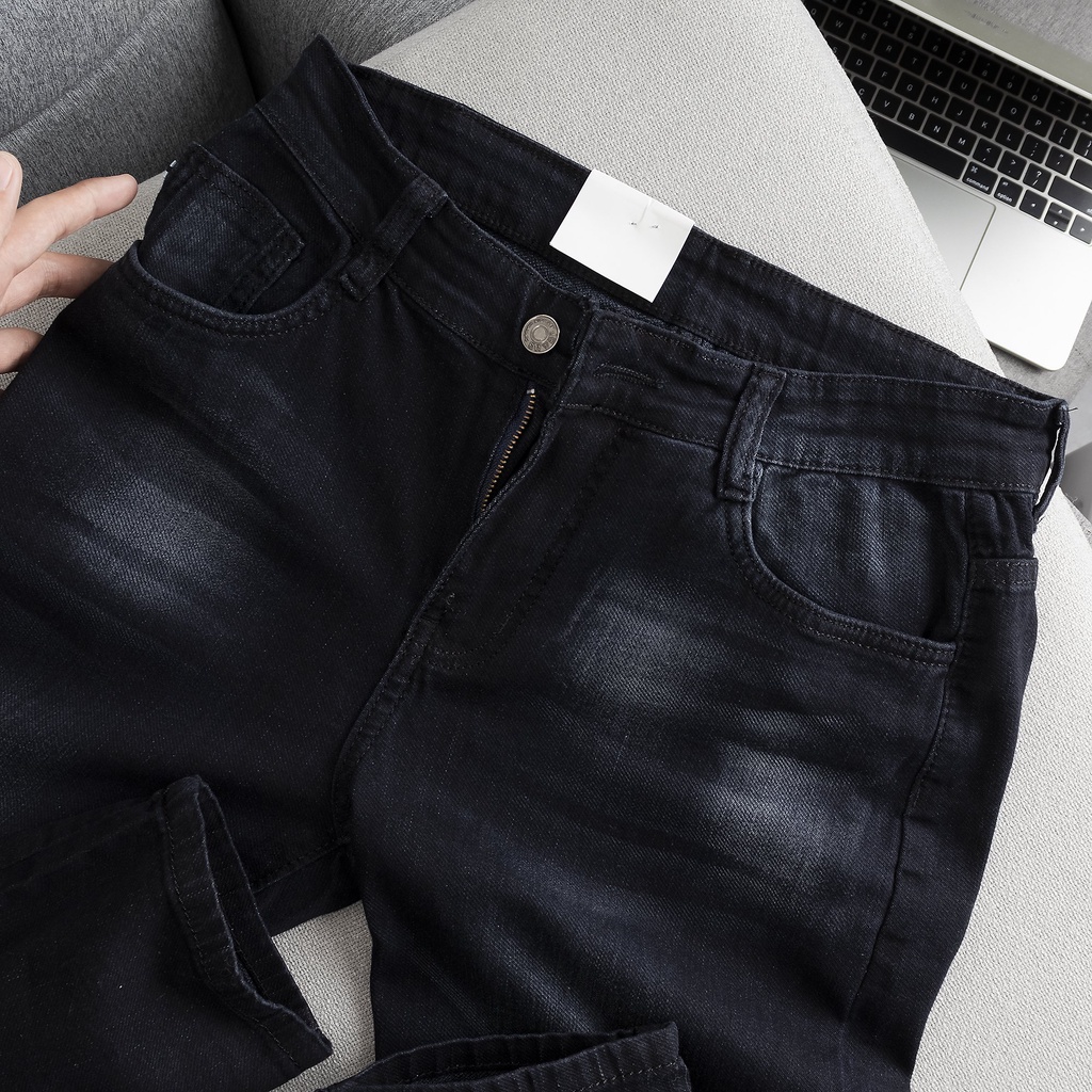 Quần jean nam cao cấp màu đen xám phối wash chất vải jean dày dặn co giãn phong cách hàn quốc thời trang